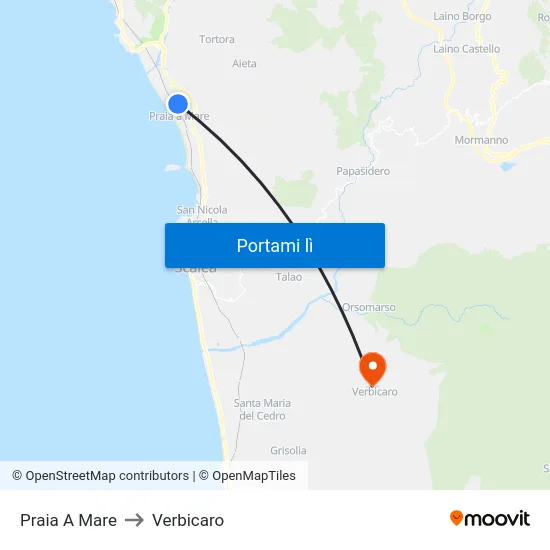 Praia A Mare to Verbicaro map