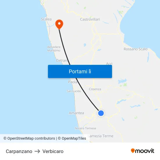 Carpanzano to Verbicaro map