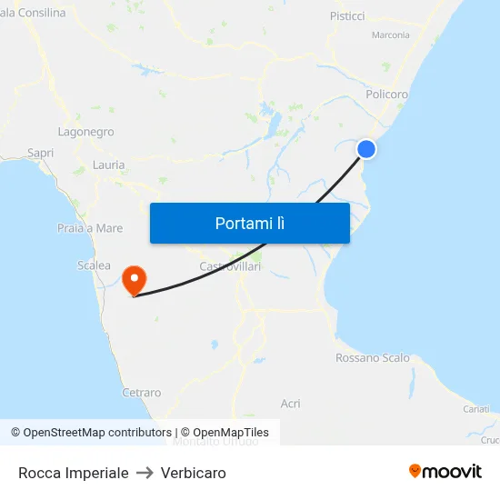 Rocca Imperiale to Verbicaro map