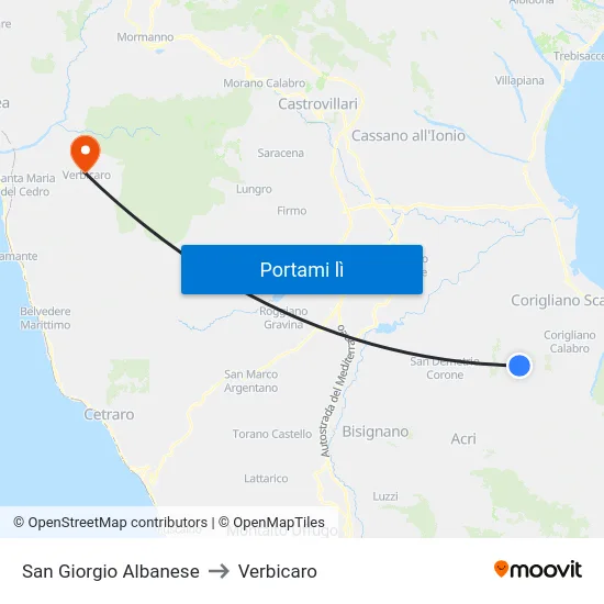 San Giorgio Albanese to Verbicaro map