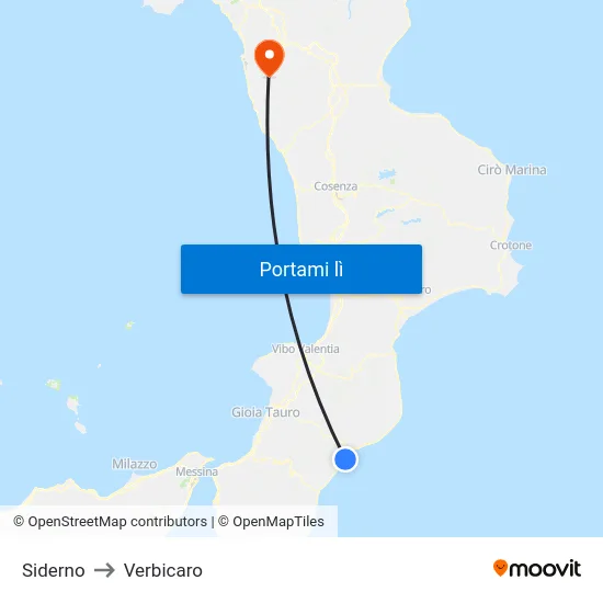 Siderno to Verbicaro map
