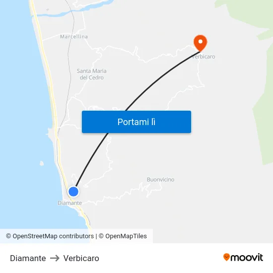 Diamante to Verbicaro map