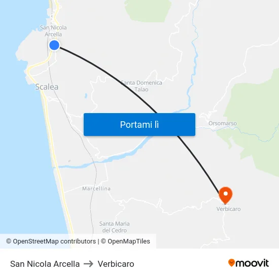 San Nicola Arcella to Verbicaro map