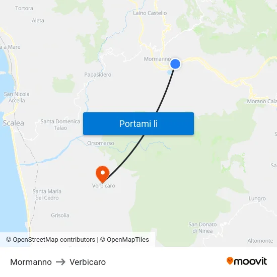 Mormanno to Verbicaro map
