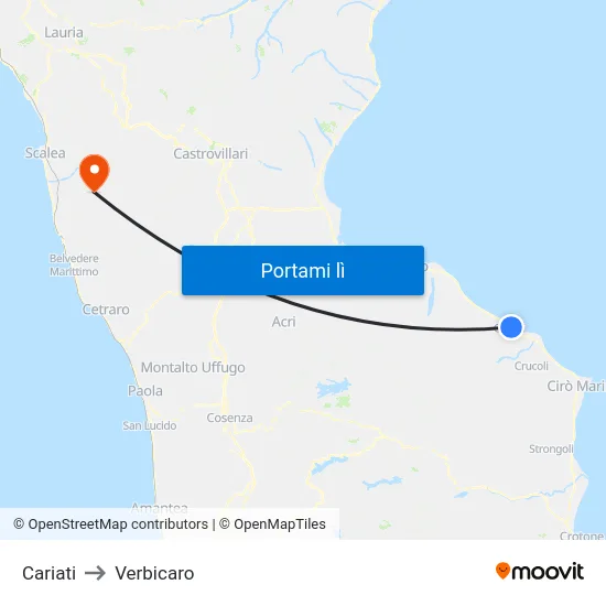 Cariati to Verbicaro map