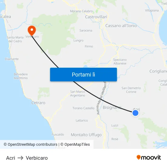 Acri to Verbicaro map