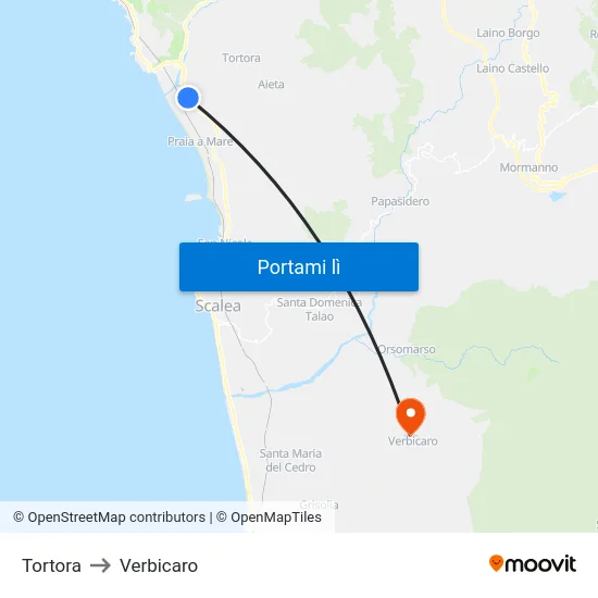 Tortora to Verbicaro map