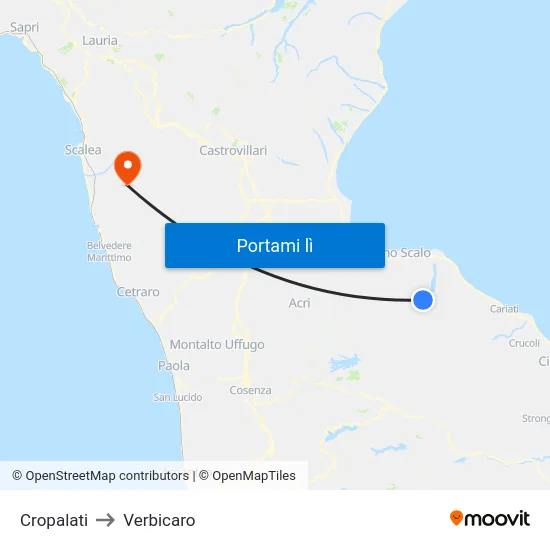 Cropalati to Verbicaro map