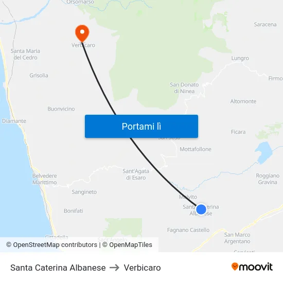 Santa Caterina Albanese to Verbicaro map