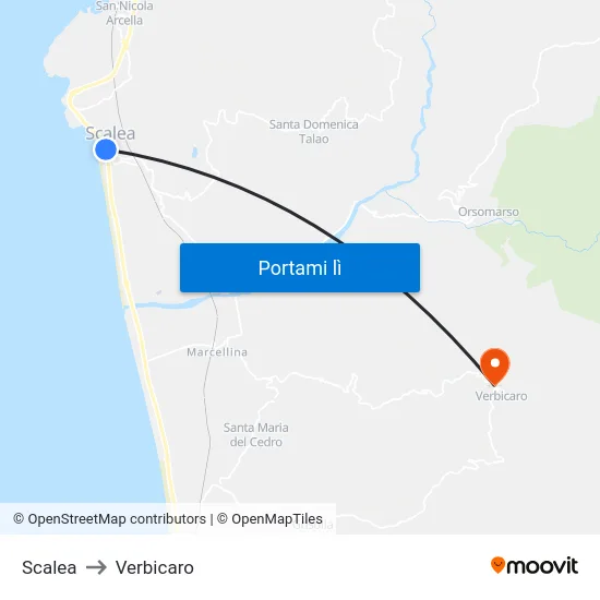 Scalea to Verbicaro map