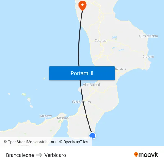 Brancaleone to Verbicaro map