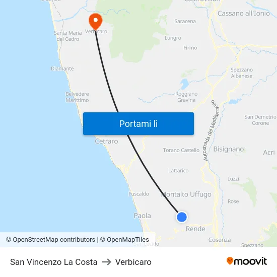 San Vincenzo La Costa to Verbicaro map