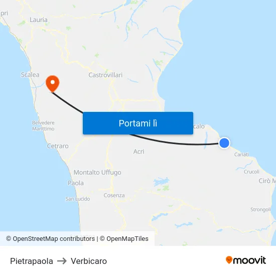 Pietrapaola to Verbicaro map