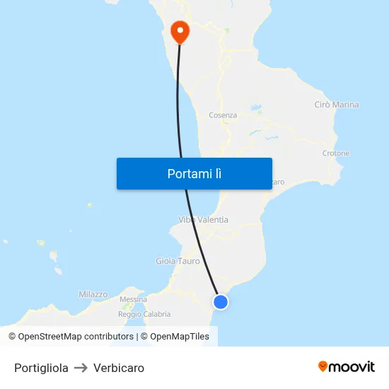 Portigliola to Verbicaro map