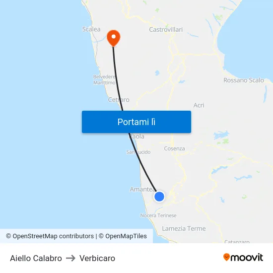 Aiello Calabro to Verbicaro map