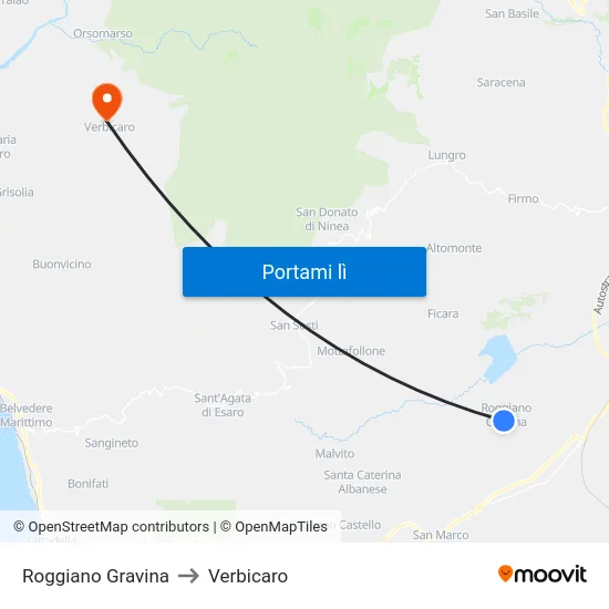 Roggiano Gravina to Verbicaro map