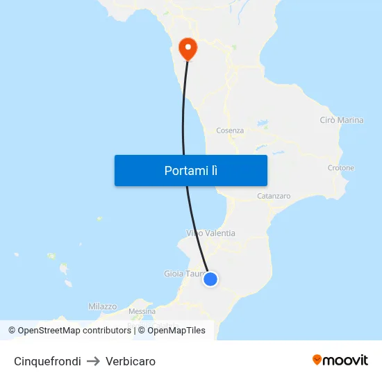 Cinquefrondi to Verbicaro map
