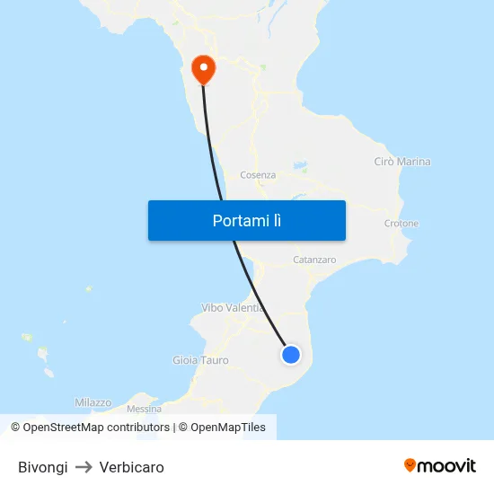 Bivongi to Verbicaro map
