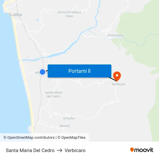 Santa Maria Del Cedro to Verbicaro map