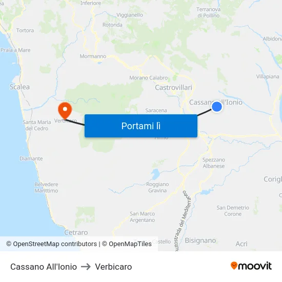 Cassano All'Ionio to Verbicaro map