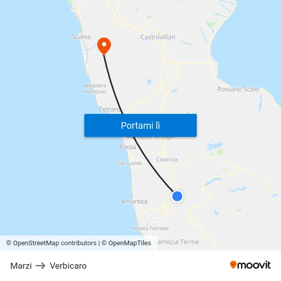 Marzi to Verbicaro map