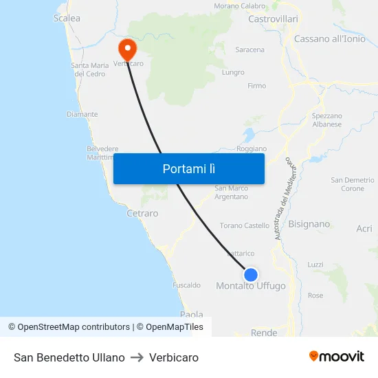 San Benedetto Ullano to Verbicaro map