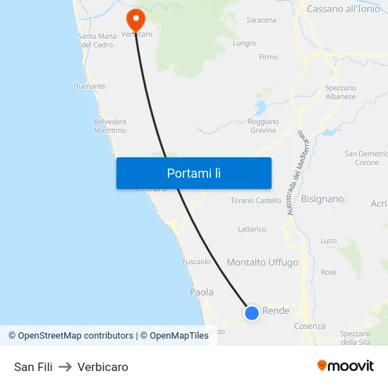 San Fili to Verbicaro map
