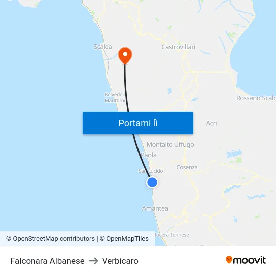 Falconara Albanese to Verbicaro map