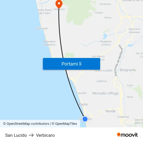 San Lucido to Verbicaro map