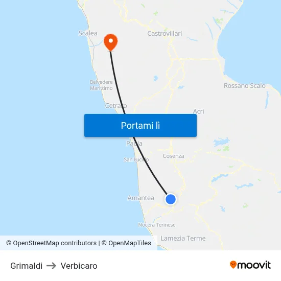 Grimaldi to Verbicaro map