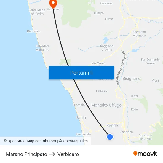 Marano Principato to Verbicaro map