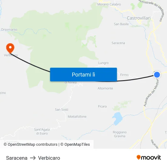 Saracena to Verbicaro map