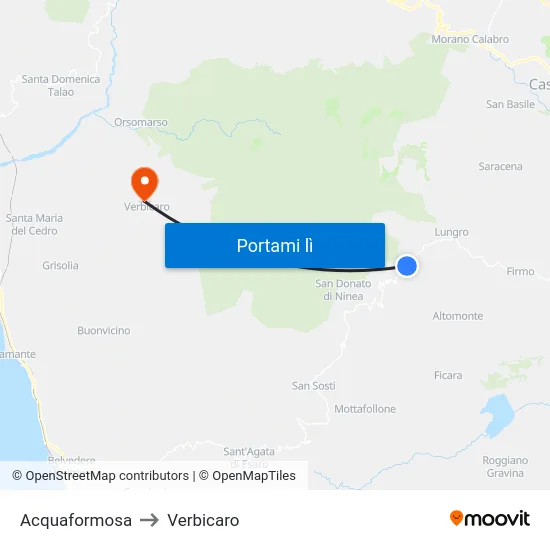 Acquaformosa to Verbicaro map