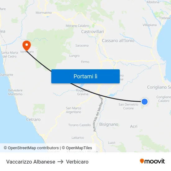 Vaccarizzo Albanese to Verbicaro map