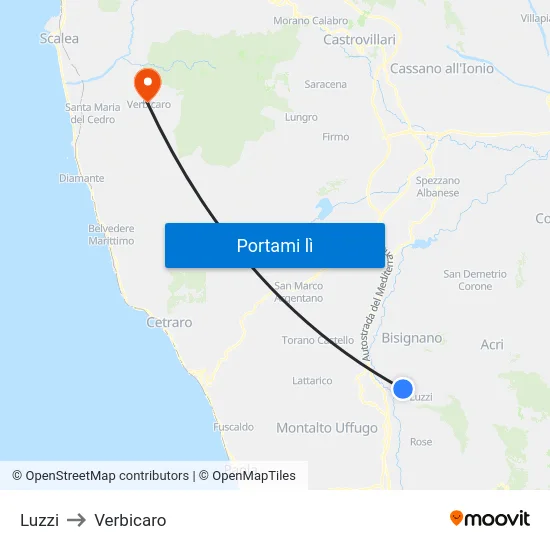 Luzzi to Verbicaro map