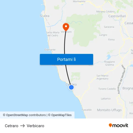 Cetraro to Verbicaro map