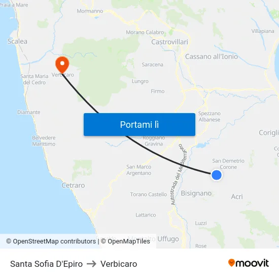 Santa Sofia D'Epiro to Verbicaro map