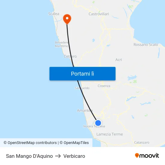San Mango D'Aquino to Verbicaro map