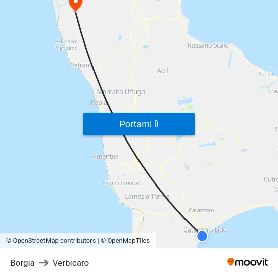 Borgia to Verbicaro map