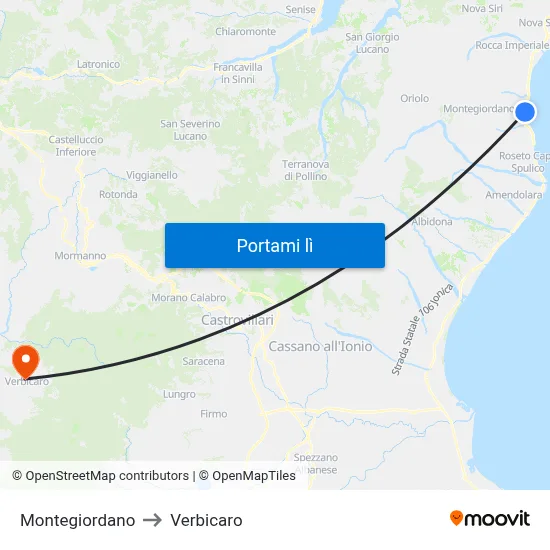 Montegiordano to Verbicaro map