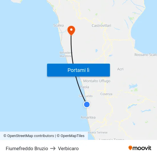 Fiumefreddo Bruzio to Verbicaro map
