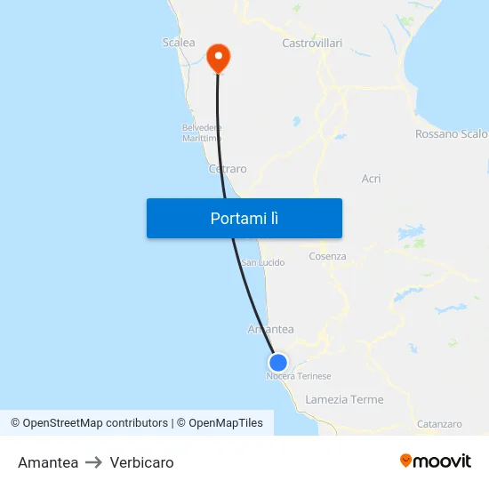 Amantea to Verbicaro map
