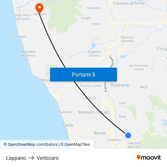 Lappano to Verbicaro map