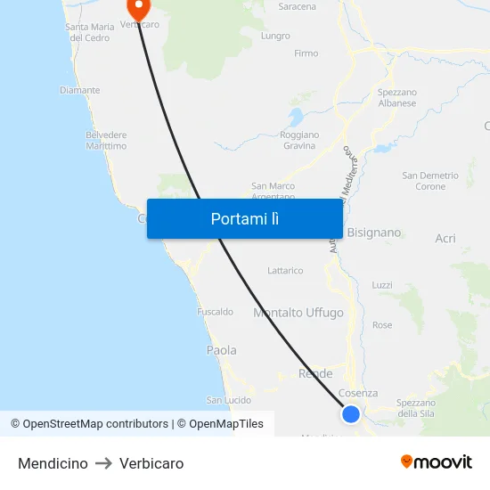 Mendicino to Verbicaro map