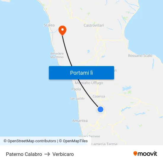 Paterno Calabro to Verbicaro map