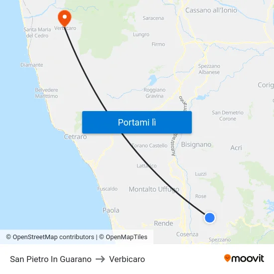 San Pietro In Guarano to Verbicaro map