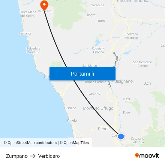 Zumpano to Verbicaro map