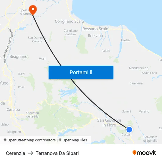 Cerenzia to Terranova Da Sibari map