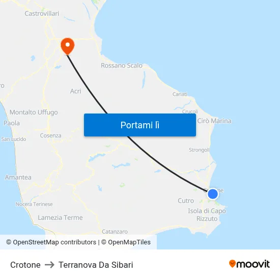Crotone to Terranova Da Sibari map
