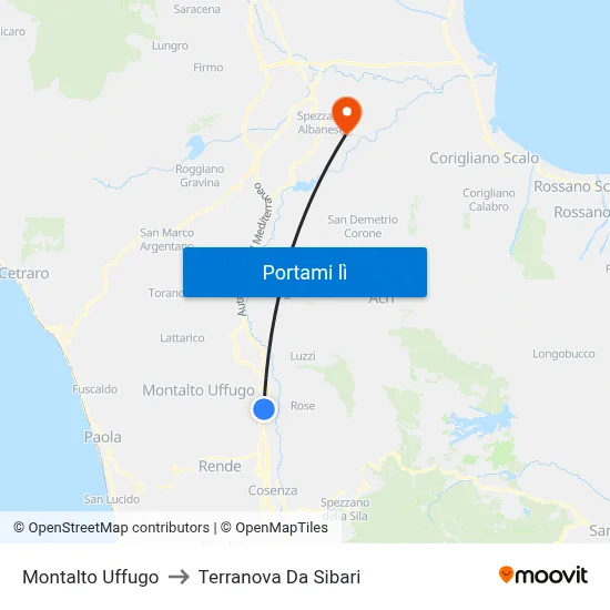 Montalto Uffugo to Terranova Da Sibari map